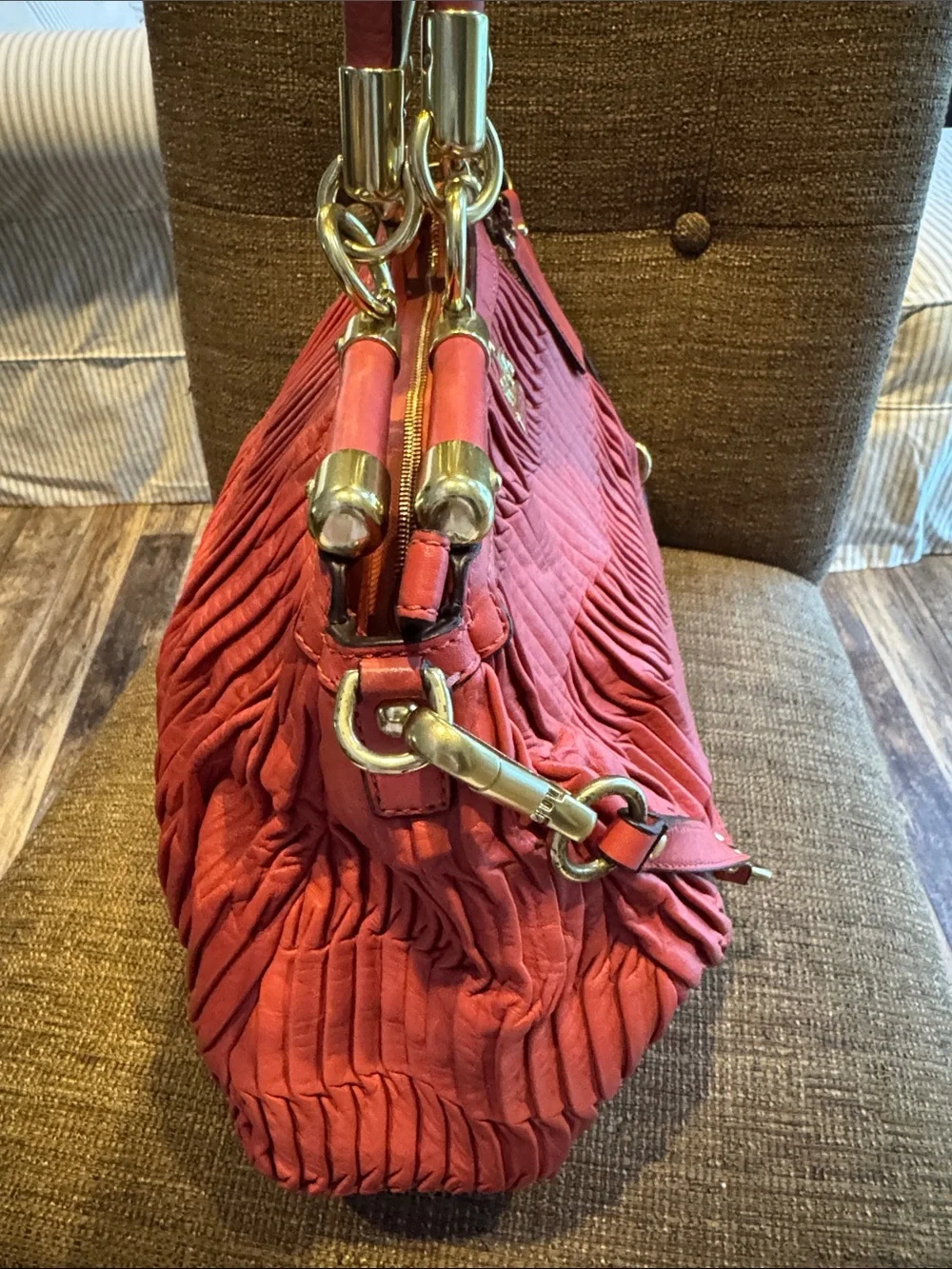 Coach Madison Carrie pleated coral satchel crossbody bag purse 21281 w/ hangtag